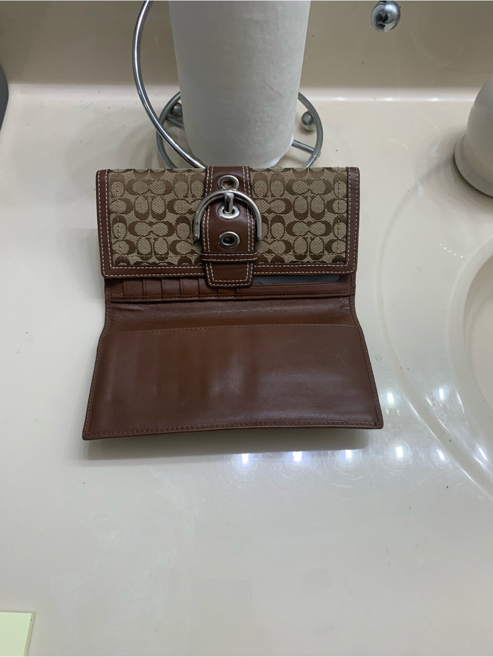 Coach Brown Signature Canvas Wallet with Buckle Detail - Picture 3 of 3